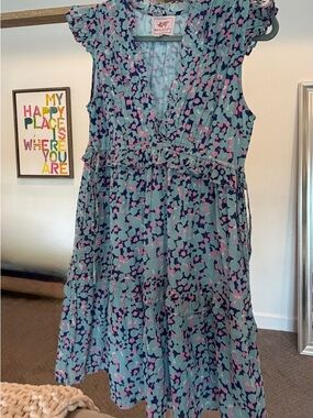 Banjanan Teal Dress with Pink and Navy Floral Print